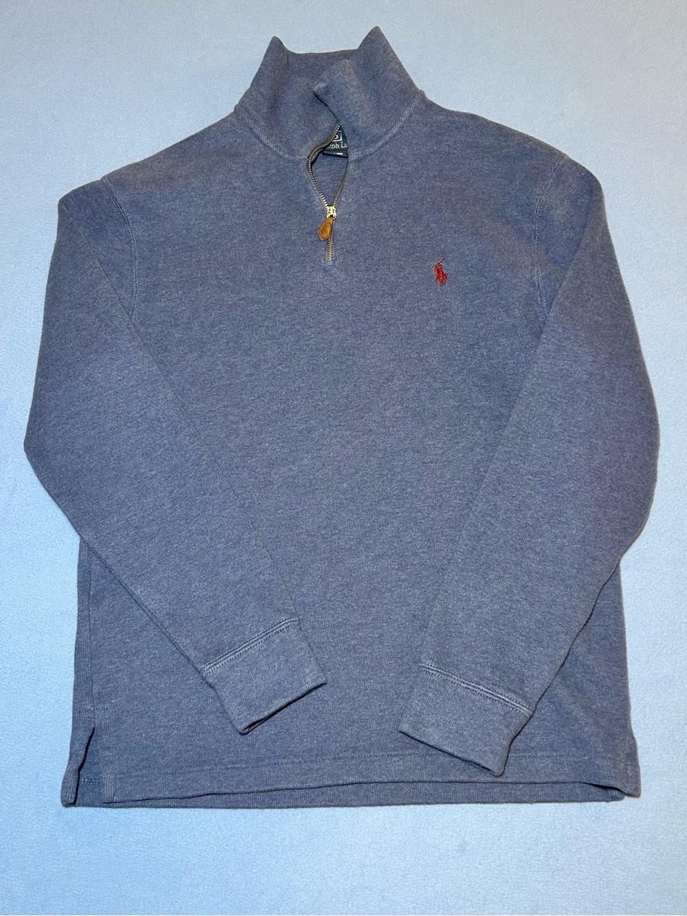 Polo by Ralph Lauren Heathered Blue Quarter-Zip Mock Neck Sweater with Red Pony